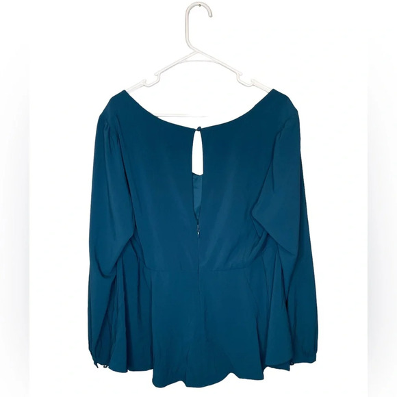 NWT Torrid Peplum Crepe Sweetheart Neck Top Size 1X 14/16 In Secret Garden Teal - Picture 4 of 7